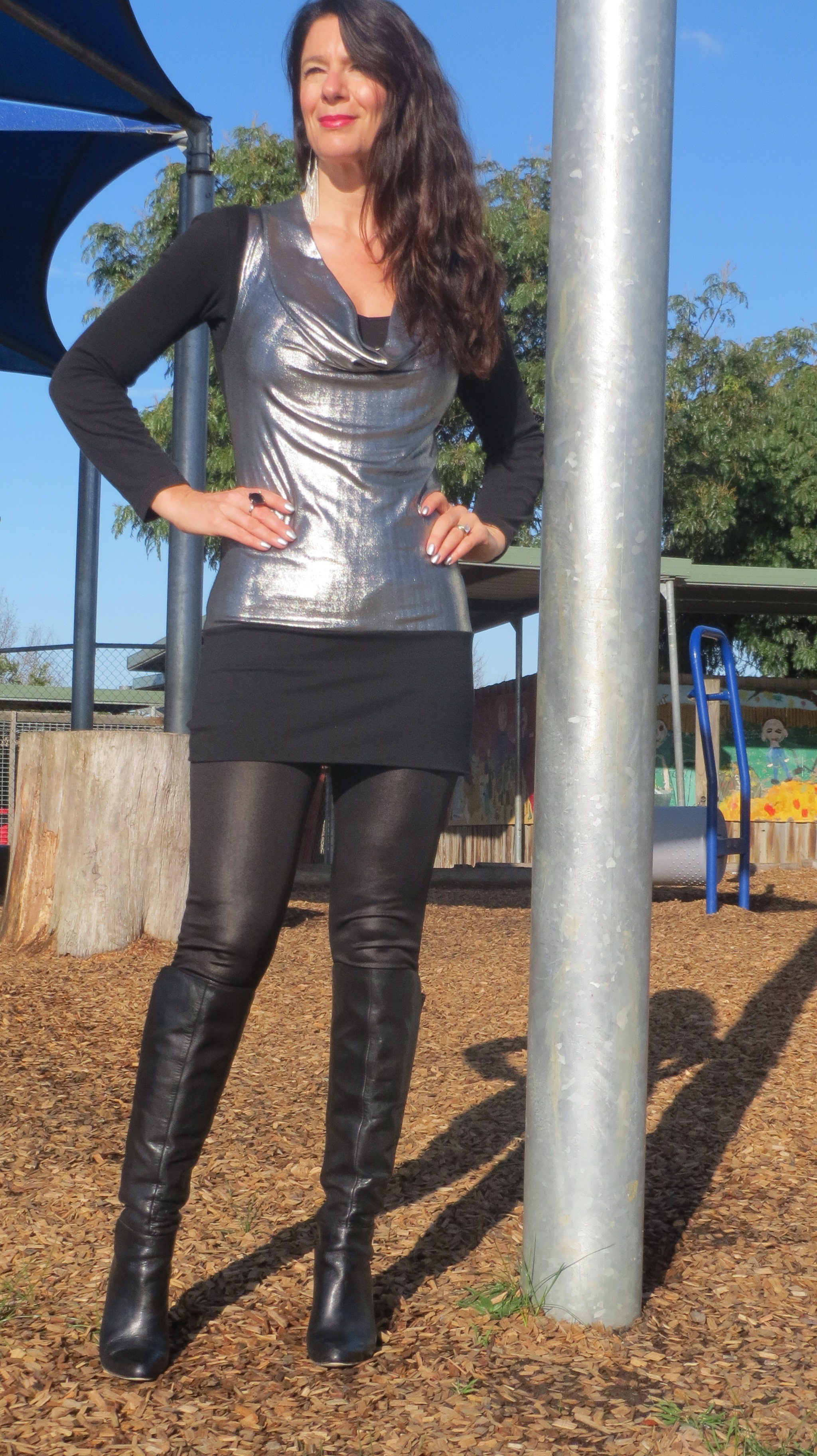 shiny leggings and boots