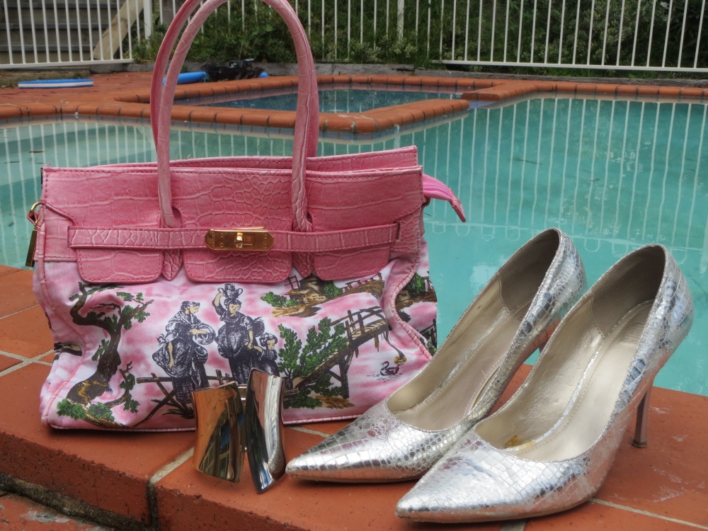 Pink bag, metallic heels & cuff
